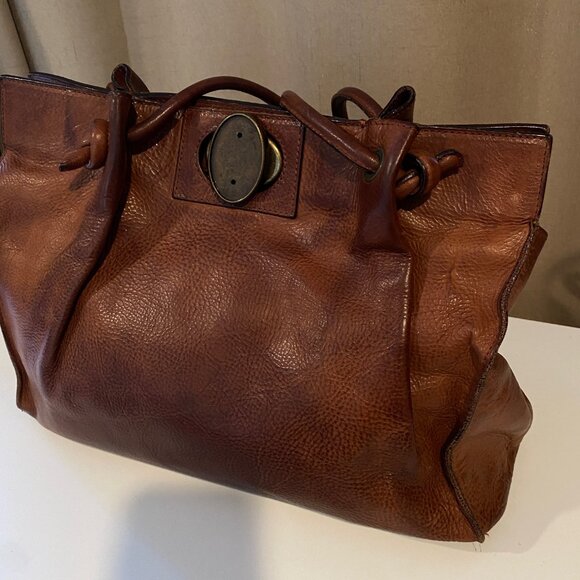 Paolo‎ Masi Genuine Leather Brown Tote Bag Made in Italy 12x13 - Picture 6 of 7